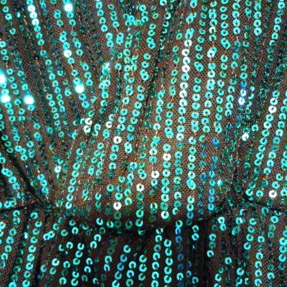 Sequenced Plunged Neck Long Sleeve Mini Dress - Picture 2 of 3